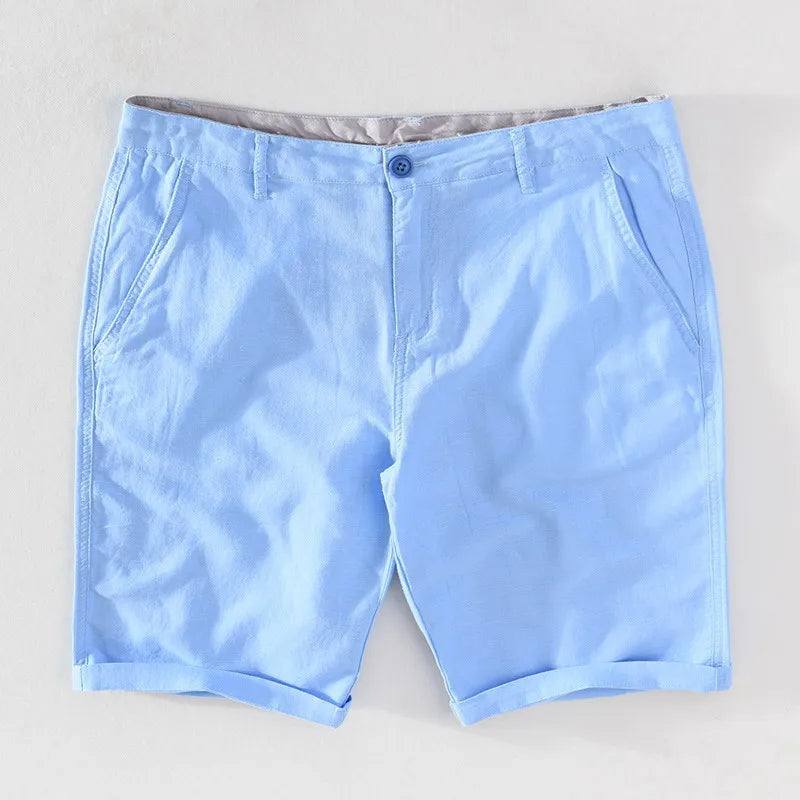 Men's linen-cotton summer shorts with button closure - Sandro-Light blue-S-State of Style