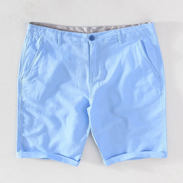 Men's linen-cotton summer shorts with button closure - Sandro-Light blue-S-State of Style