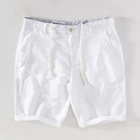 Men's linen-cotton summer shorts with button closure - Sandro-White-S-State of Style