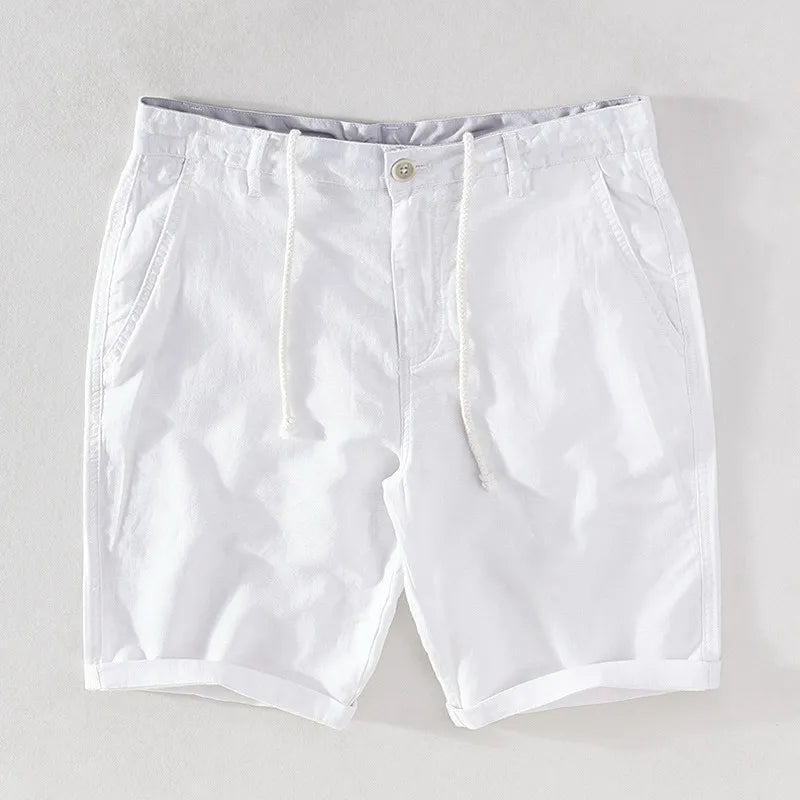 Men's linen-cotton summer shorts with button closure - Sandro-White-S-State of Style