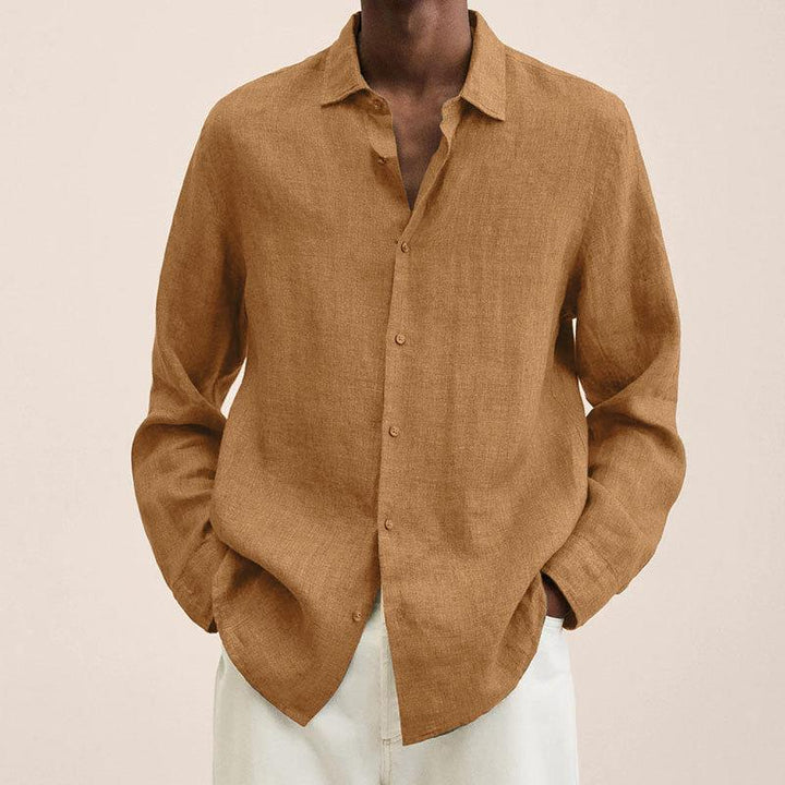 Men's linen shirt with long sleeves – Finn-Beige-M-State of Style