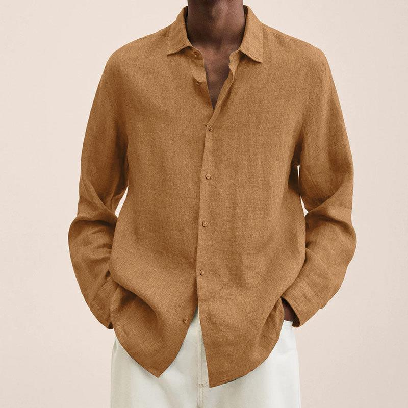 Men's linen shirt with long sleeves – Finn-Beige-M-State of Style