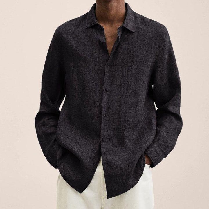 Men's linen shirt with long sleeves – Finn-Black-M-State of Style
