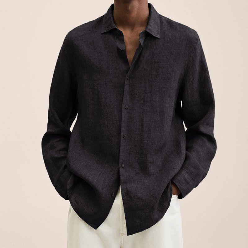 Men's linen shirt with long sleeves – Finn-Black-M-State of Style