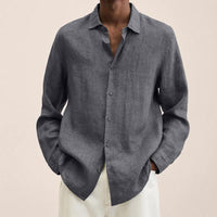 Men's linen shirt with long sleeves – Finn-Gray-M-State of Style
