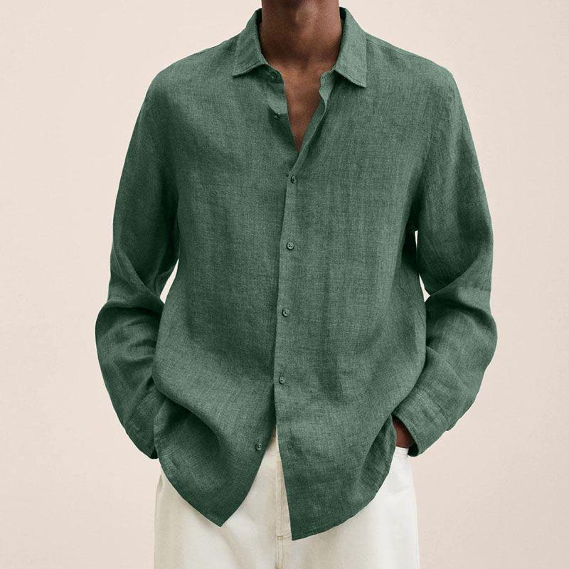 Men's linen shirt with long sleeves – Finn-Green-M-State of Style