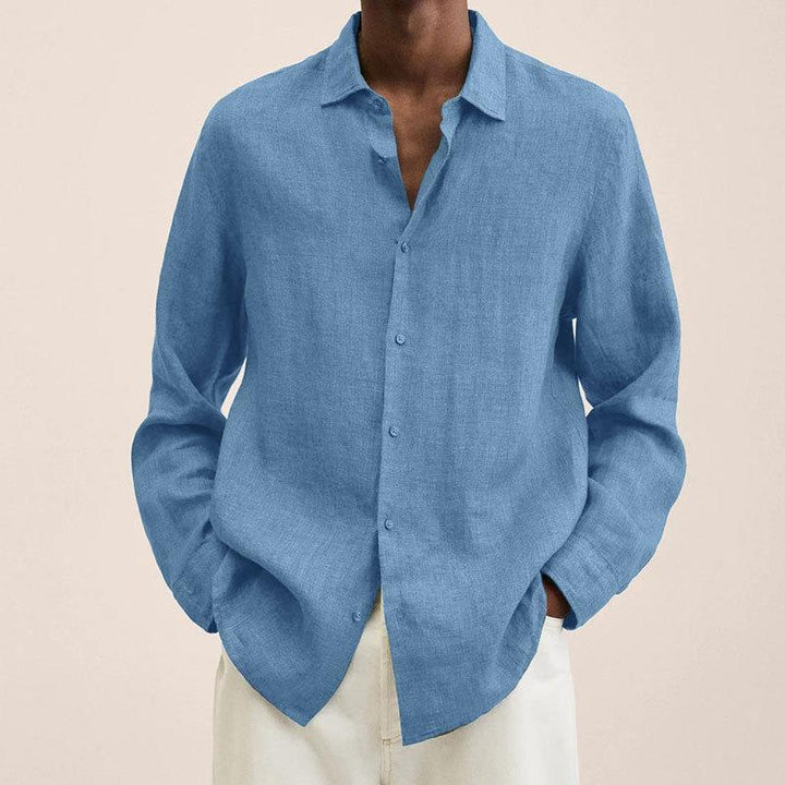 Men's linen shirt with long sleeves – Finn-Light blue-M-State of Style