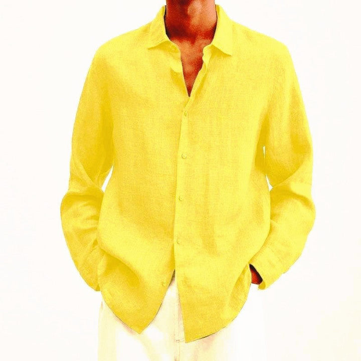 Men's linen shirt with long sleeves – Finn-Navy blue-M-State of Style