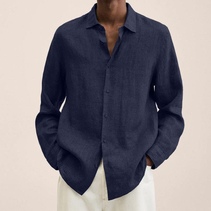 Men's linen shirt with long sleeves – Finn-Navy blue-M-State of Style