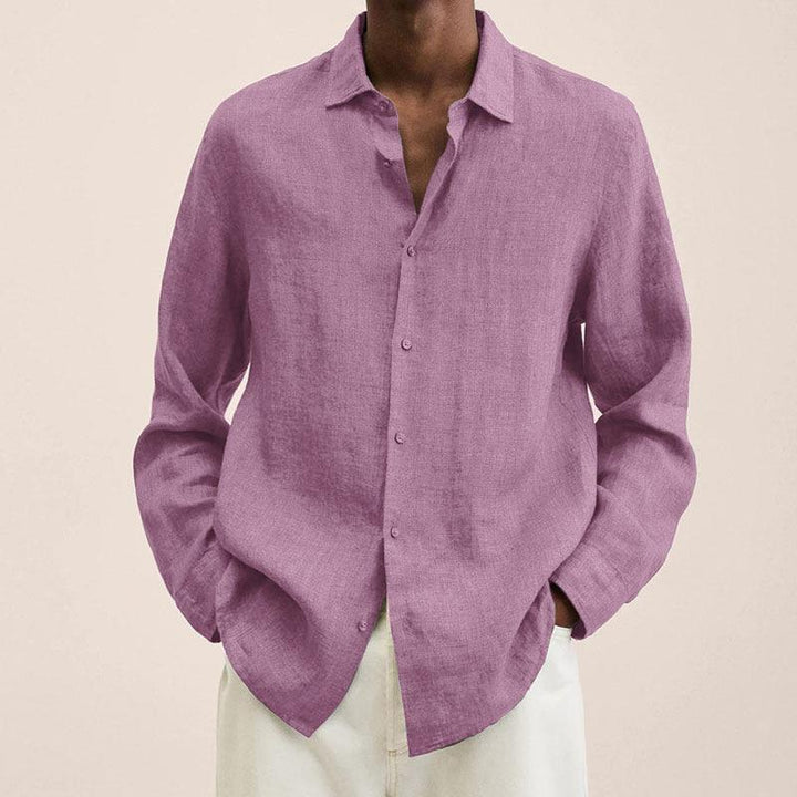 Men's linen shirt with long sleeves – Finn-Pink-M-State of Style
