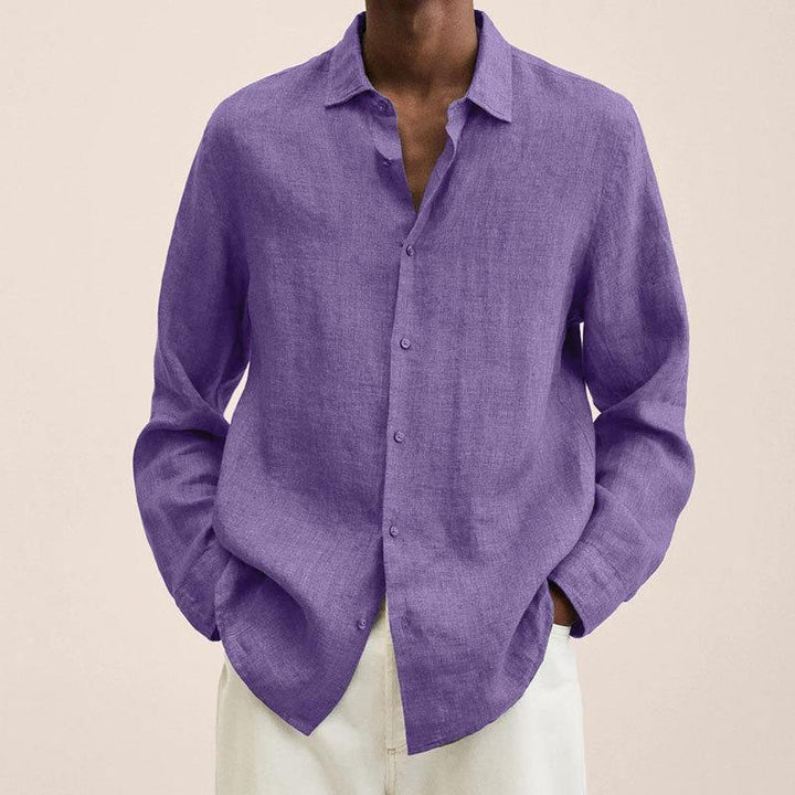 Men's linen shirt with long sleeves – Finn-Purple-M-State of Style