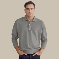 Men's Long Sleeve Polo Sweater - GentCraft-Grey-S-State of Style