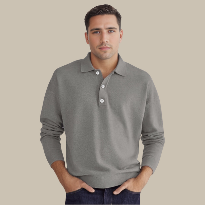 Men's Long Sleeve Polo Sweater - GentCraft-Grey-S-State of Style