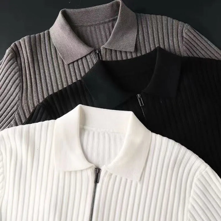Men's Merino Zip Polo Sweater - Ethan-Black-M-State of Style