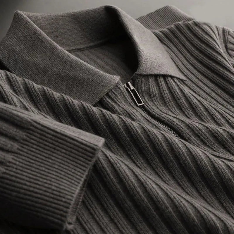 Men's Merino Zip Polo Sweater - Ethan-Black-M-State of Style