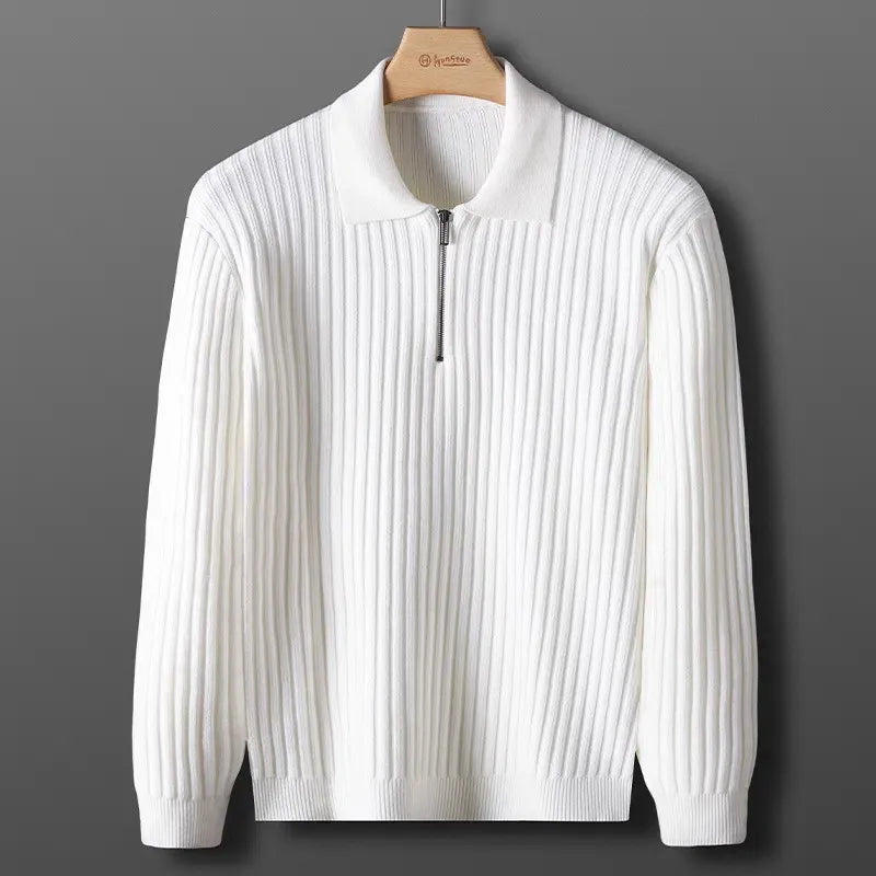 Men's Merino Zip Polo Sweater - Ethan-Black-M-State of Style