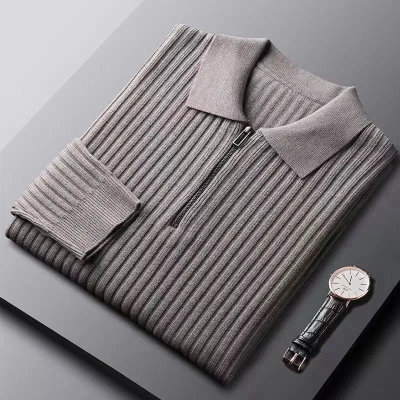 Men's Merino Zip Polo Sweater - Ethan-Grey-M-State of Style