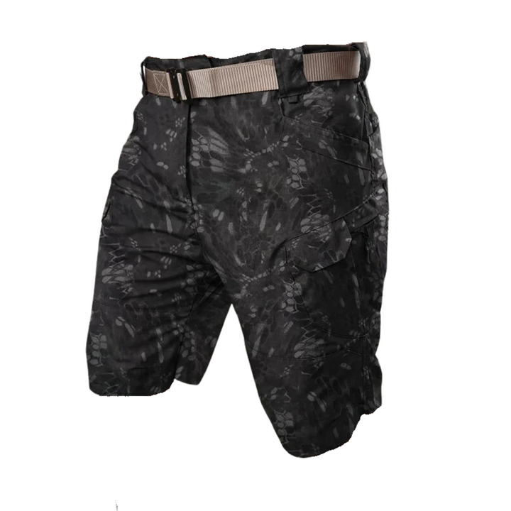 Men's outdoor shorts with 6 zip pockets - FlexTrek cargo shorts-Black-S-State of Style
