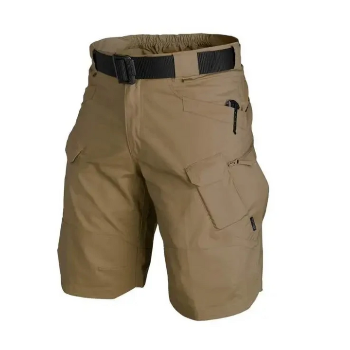 Men's outdoor shorts with 6 zip pockets - FlexTrek cargo shorts-Brown-S-State of Style