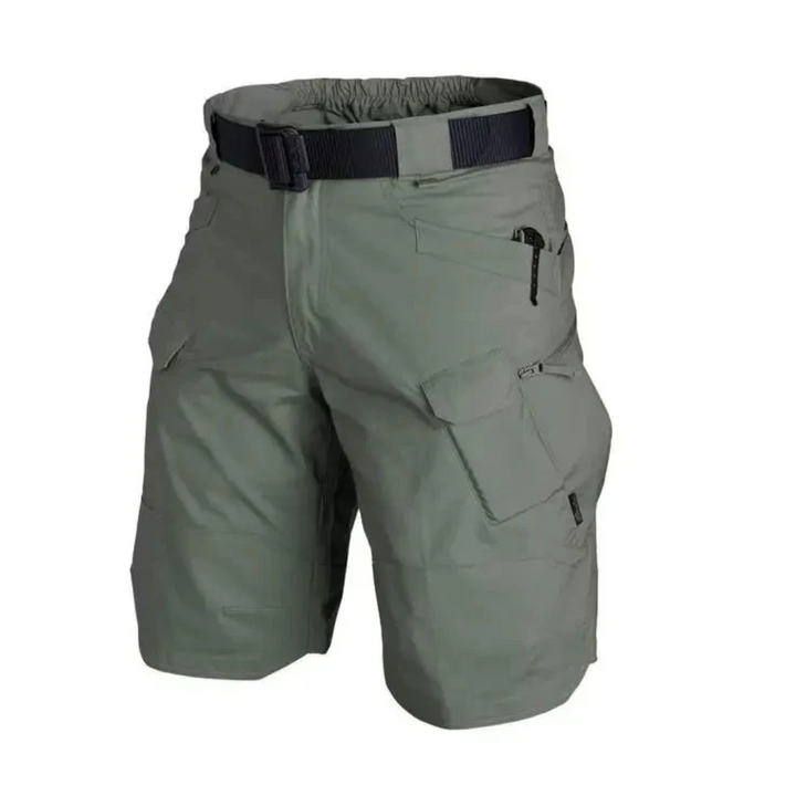 Men's outdoor shorts with 6 zip pockets - FlexTrek cargo shorts-Green-S-State of Style