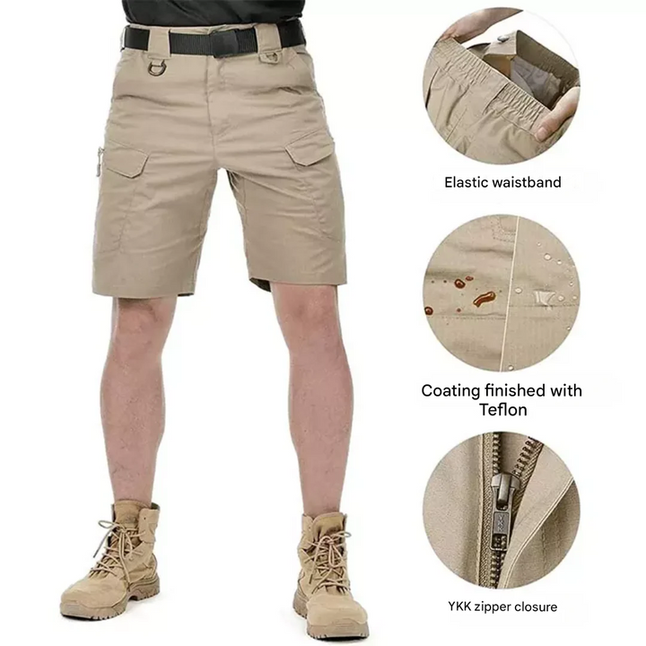 Men's outdoor shorts with 6 zip pockets - FlexTrek cargo shorts-Light brown-S-State of Style