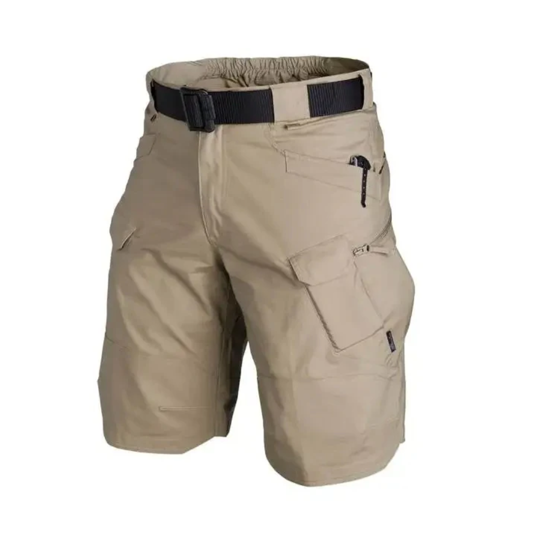 Men's outdoor shorts with 6 zip pockets - FlexTrek cargo shorts-Light brown-S-State of Style