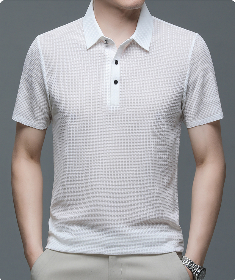 Men's Polo Shirt in Breathable Mesh - Matteo-White-M-State of Style