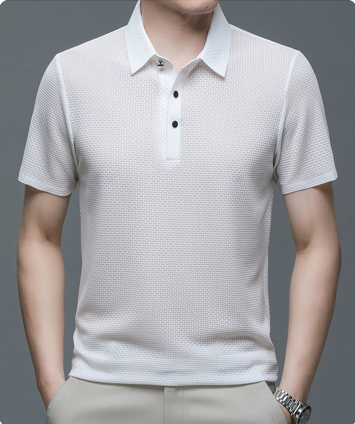 Men's Polo Shirt in Breathable Mesh - Matteo-White-M-State of Style