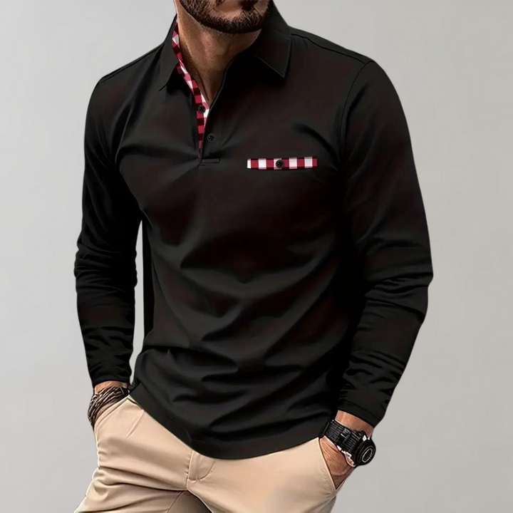 Men's Polo Shirt with Long Sleeves - Oliver-Black-S-State of Style