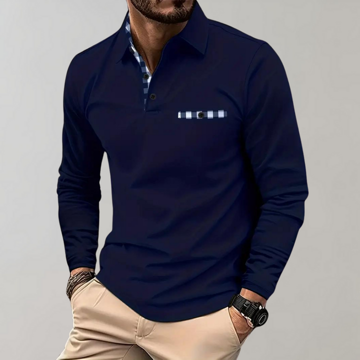 Men's Polo Shirt with Long Sleeves - Oliver-Dark blue-S-State of Style