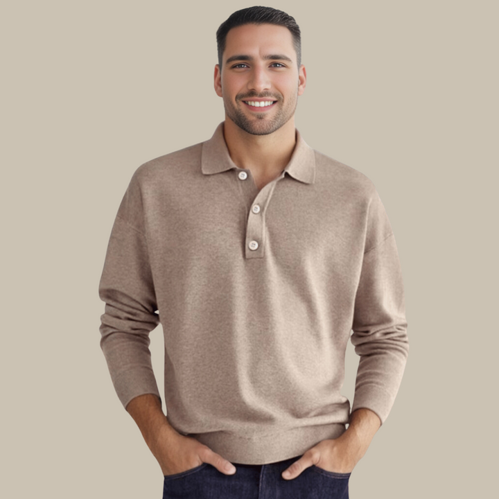 Men's Polo Sweater with Long Sleeves - GentCraft-Beige-S-State of Style