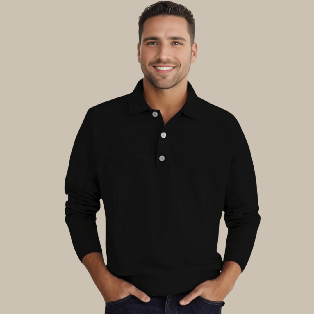 Men's Polo Sweater with Long Sleeves - GentCraft-Black-S-State of Style