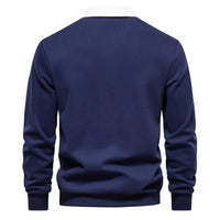 Men's Polo Sweater with Long Sleeves - Rafael-Dark Blue-S-State of Style