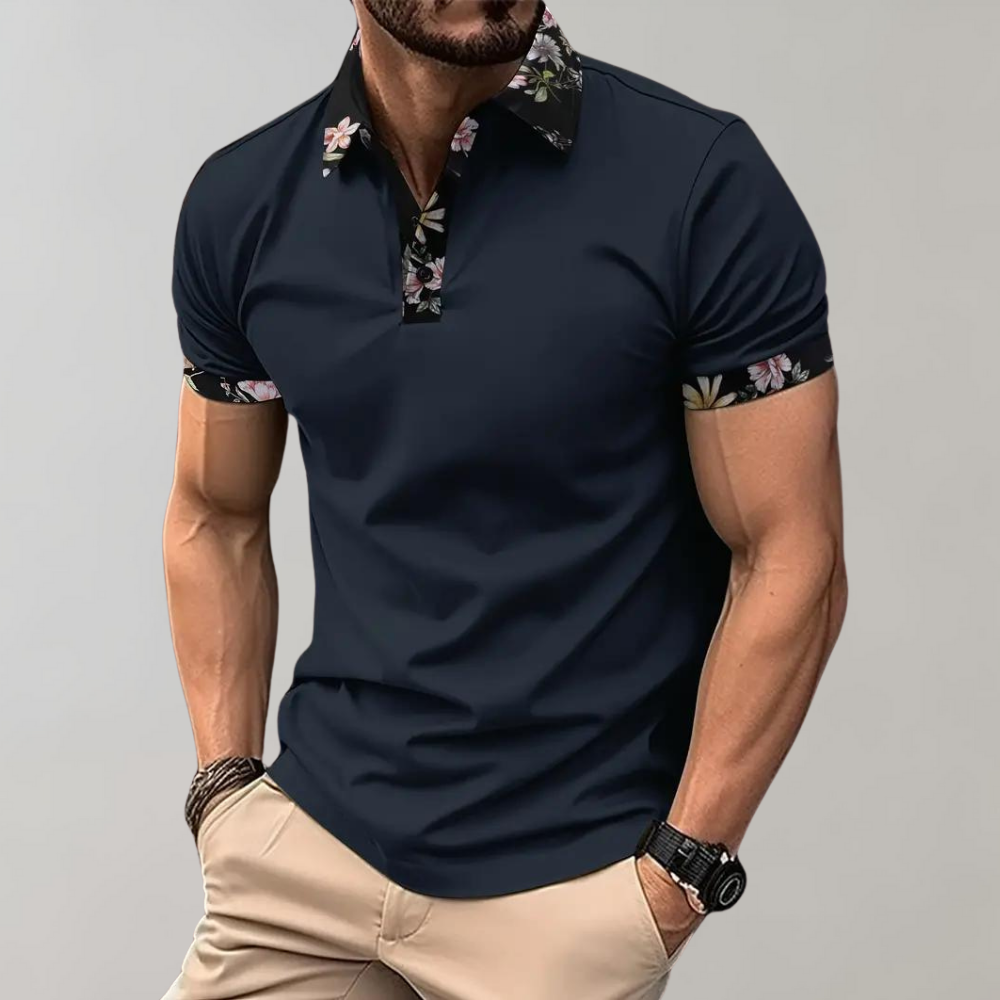 Men's Polo with Subtle Print - Noah-Dark blue-XS-State of Style