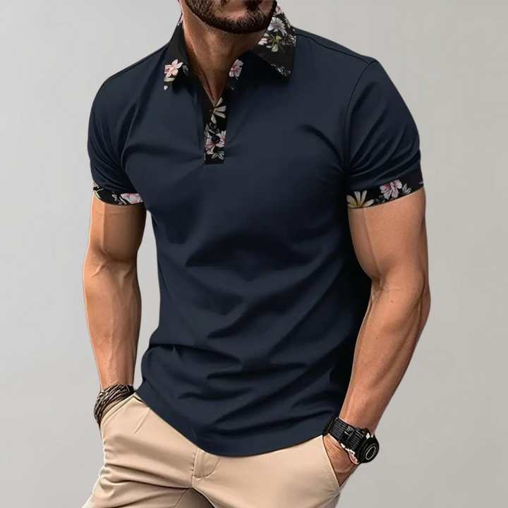 Men's Polo with Subtle Print - Noah-Dark blue-XS-State of Style