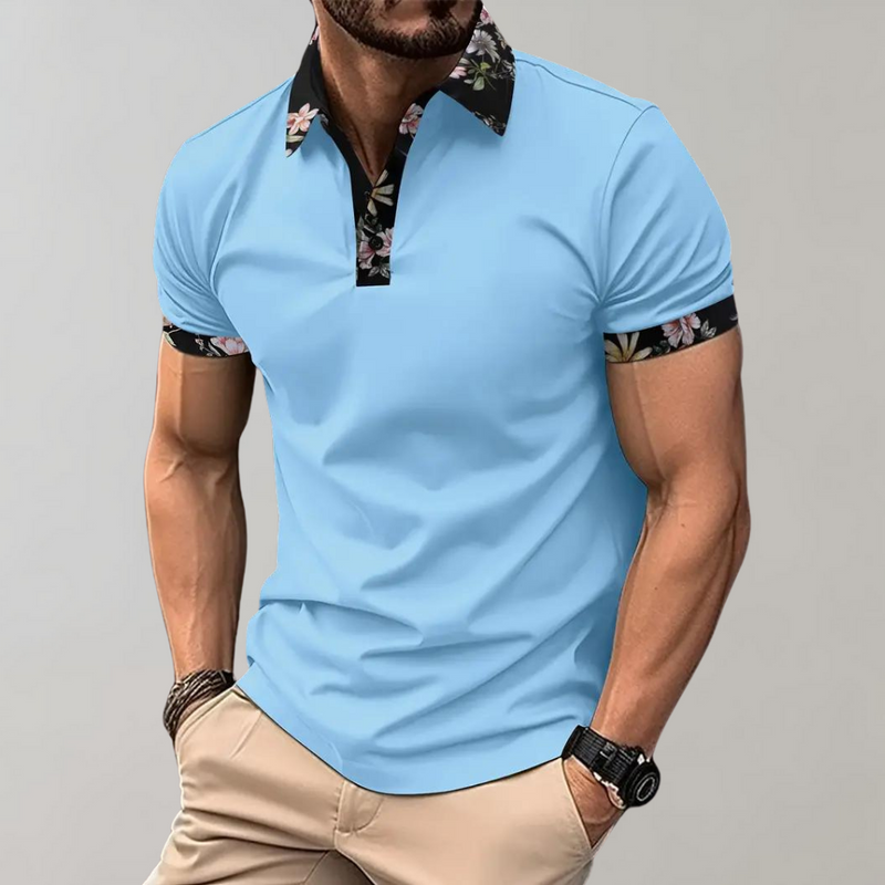 Men's Polo with Subtle Print - Noah-Light blue-XS-State of Style