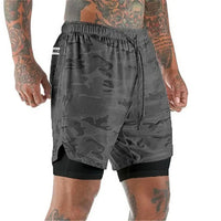 Men's Running Shorts with Double Layer – Milan-Black Camouflage / Black-M (50-65kg)-State of Style