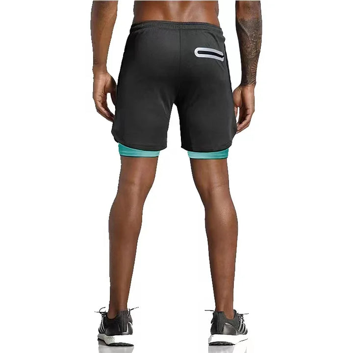 Men's Running Shorts with Double Layer – Milan-Black/Light Blue-M (50-65kg)-State of Style