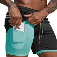 Men's Running Shorts with Double Layer – Milan-Black/Light Blue-M (50-65kg)-State of Style