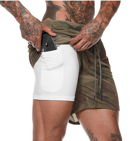 Men's Running Shorts with Double Layer – Milan-Camouflage green / White-M (50-65kg)-State of Style