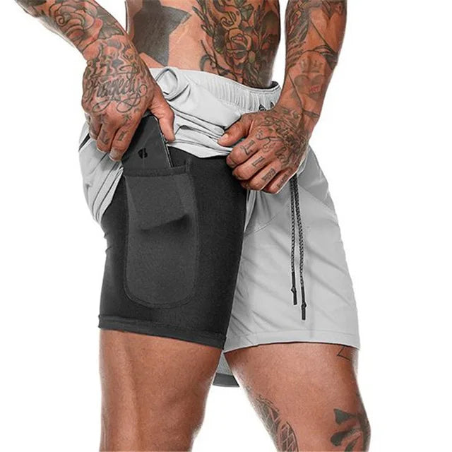 Men's Running Shorts with Double Layer – Milan-Light grey / Black-M (50-65kg)-State of Style