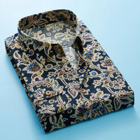 Men's Shirt with Floral Print and Short Sleeves – Florado-Dark blue-S-State of Style