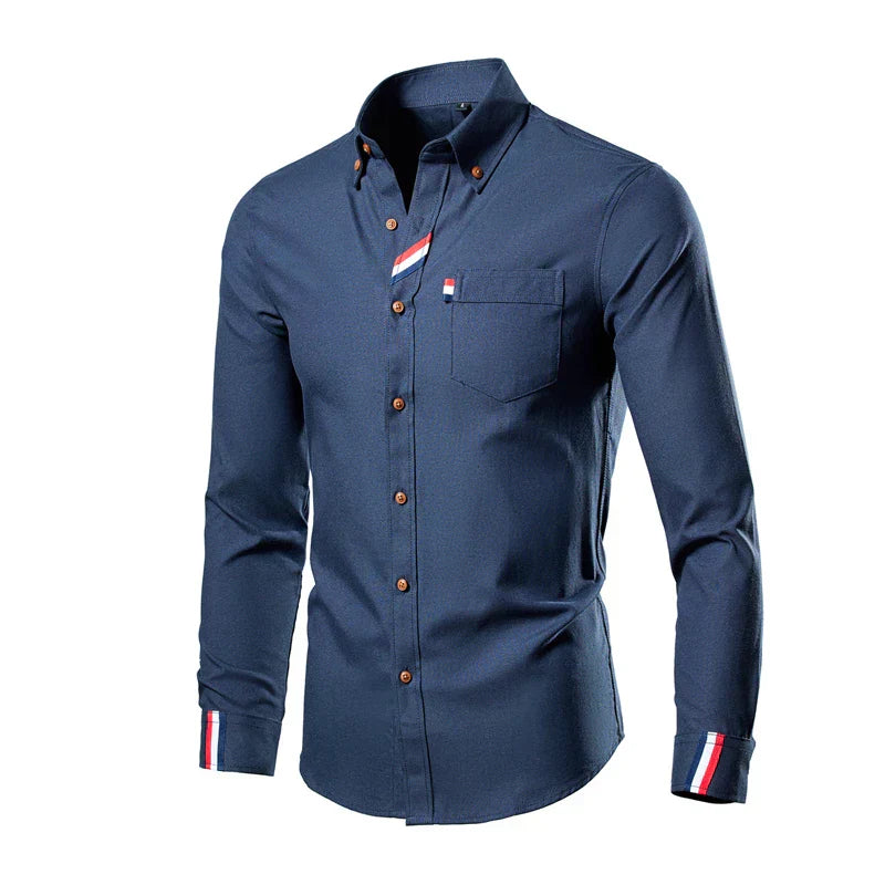 Men's Shirt with Long Sleeves - Liam-Marine-S-State of Style