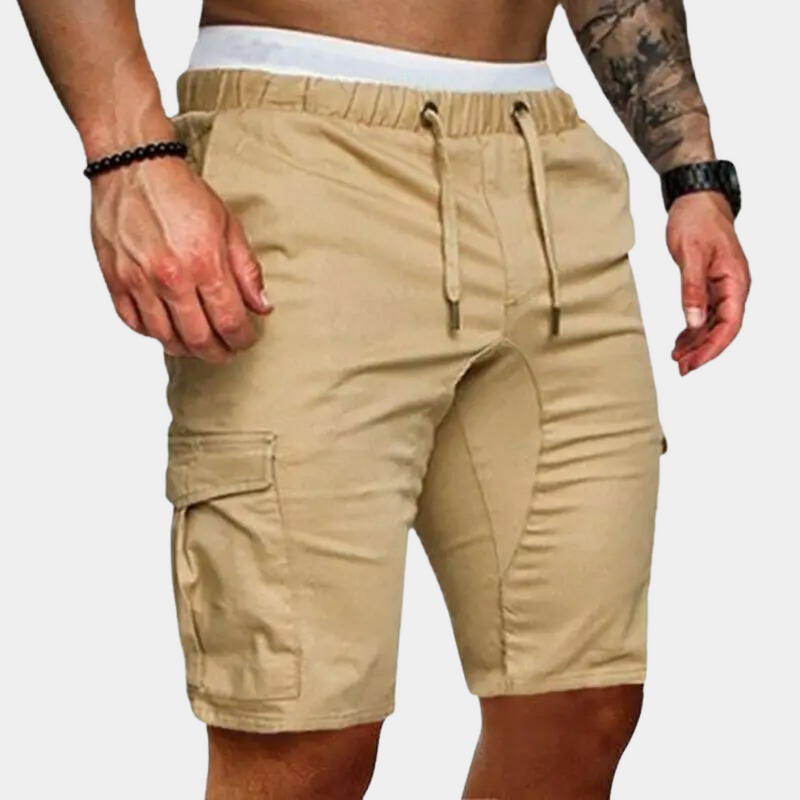 Men's Shorts with Elastic Waist and Side Pockets – Brennan-Khaki-M-State of Style