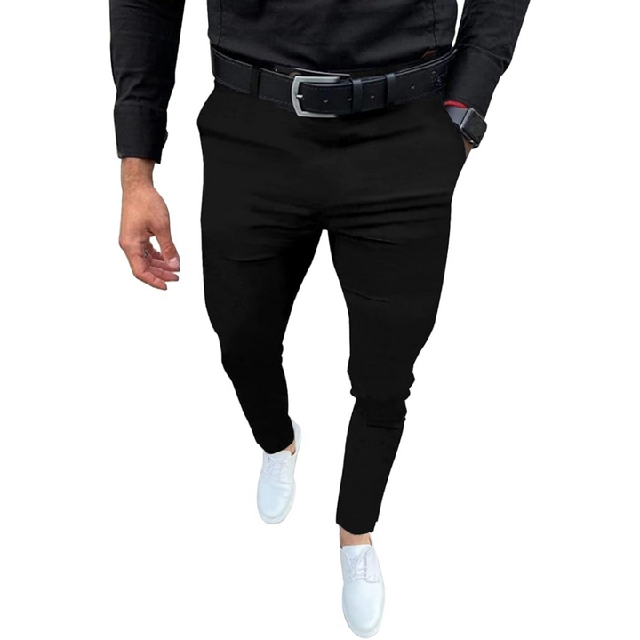 Men's Slim Fit Stretch Trousers - Evert-Black-S-State of Style