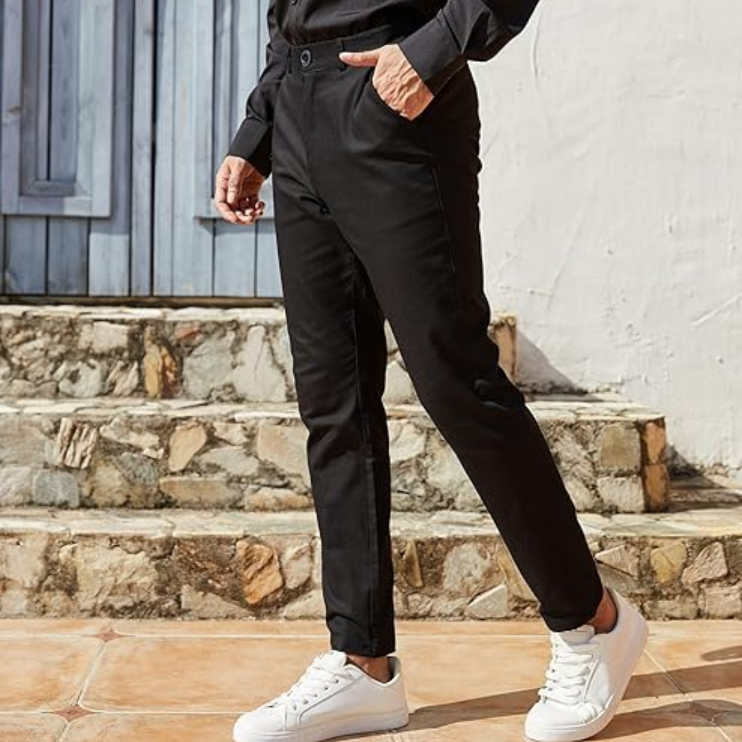 Men's Slim Fit Stretch Trousers - Evert-Black-S-State of Style