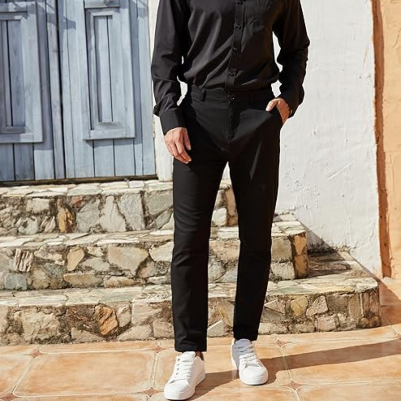 Men's Slim Fit Stretch Trousers - Evert-Black-S-State of Style