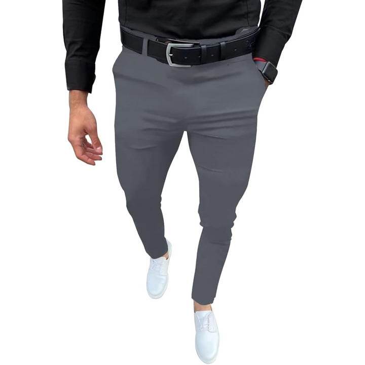 Men's Slim Fit Stretch Trousers - Evert-Grey-S-State of Style