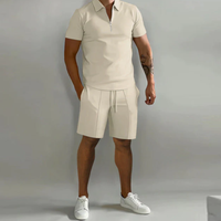 Men's sports set polo with zip and shorts summer style - Dario-Beige-S-State of Style