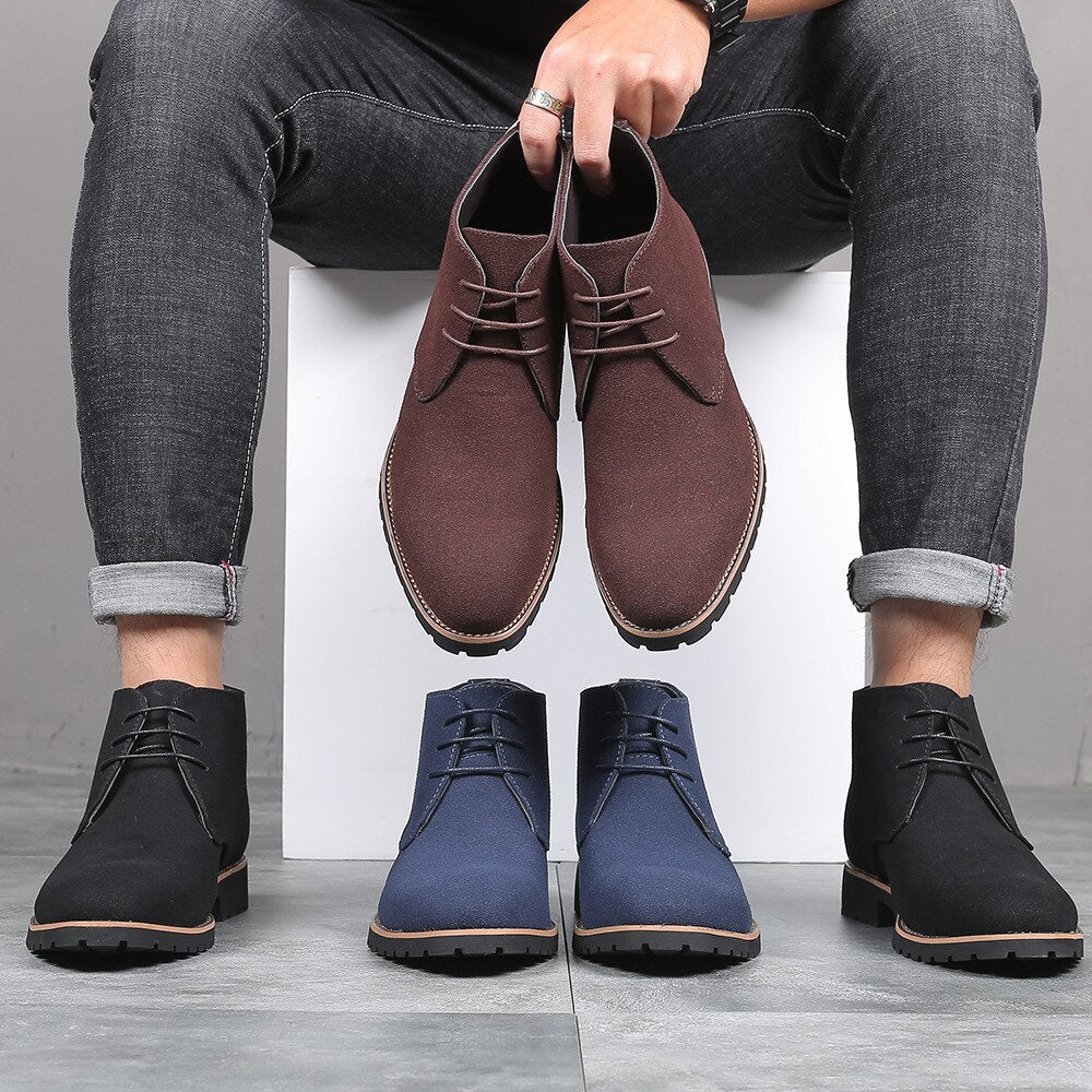 Men's Suede Leather Ankle Boots - Hudson-Black-6-State of Style